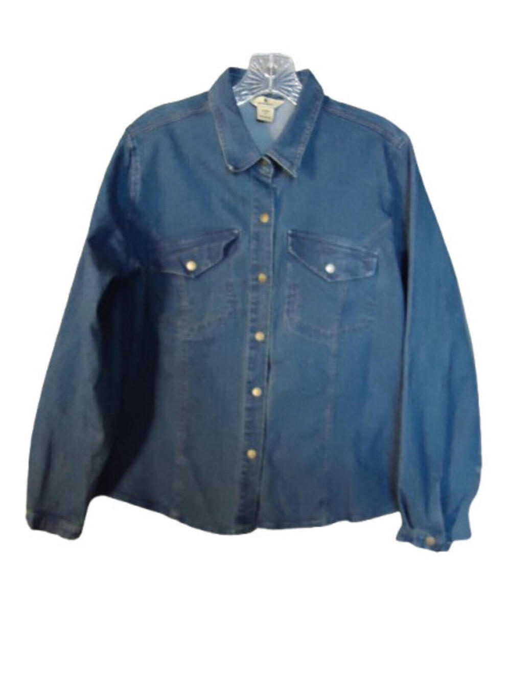 Woolrich Snap Front Long Sleeve Denim Shirt Womens Size Medium Dark Wash Vintage